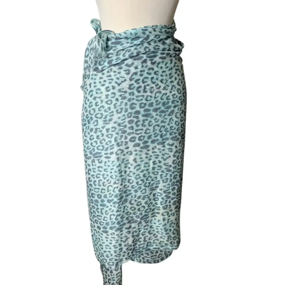 Express Aqua & Teal Animal Print Long, Light Weight Scarf, Cover, Up, Wrap NEW